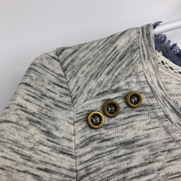 Anthropologie  Saturday Sunday Elora heathered grey 3/4 sleeve w/ruffle blue hem - Picture 7 of 15